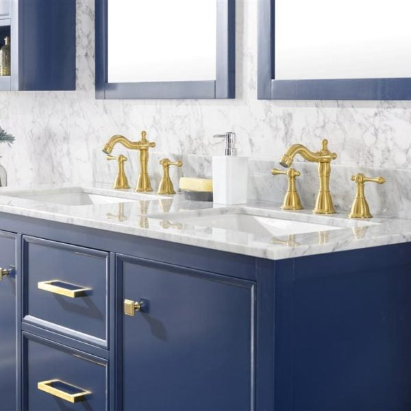 Legion Furniture 54" Blue Finish Double Sink Vanity Cabinet with Carrara White Top - WLF2154-B