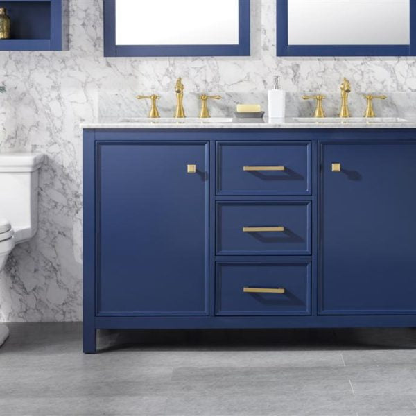 Legion Furniture 54" Blue Finish Double Sink Vanity Cabinet with Carrara White Top - WLF2154-B