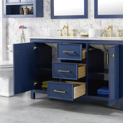 Legion Furniture 54" Blue Finish Double Sink Vanity Cabinet with Carrara White Top - WLF2154-B