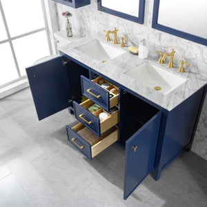 Legion Furniture 54" Blue Finish Double Sink Vanity Cabinet with Carrara White Top - WLF2154-B