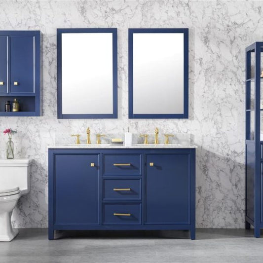 Legion Furniture 54" Blue Finish Double Sink Vanity Cabinet with Carrara White Top - WLF2154-B