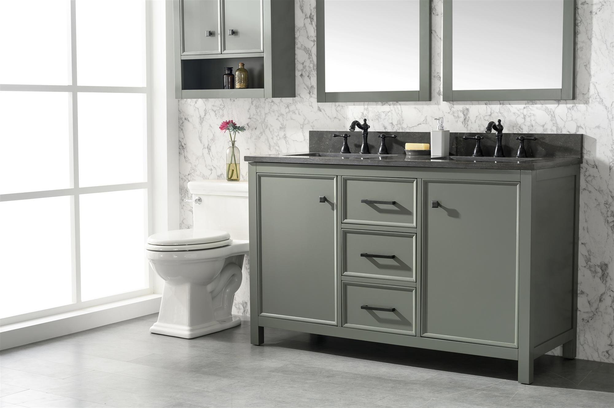 Legion Furniture 54" Pewter Green Finish Double Sink Vanity Cabinet with Blue Lime Stone Top - WLF2154-PG
