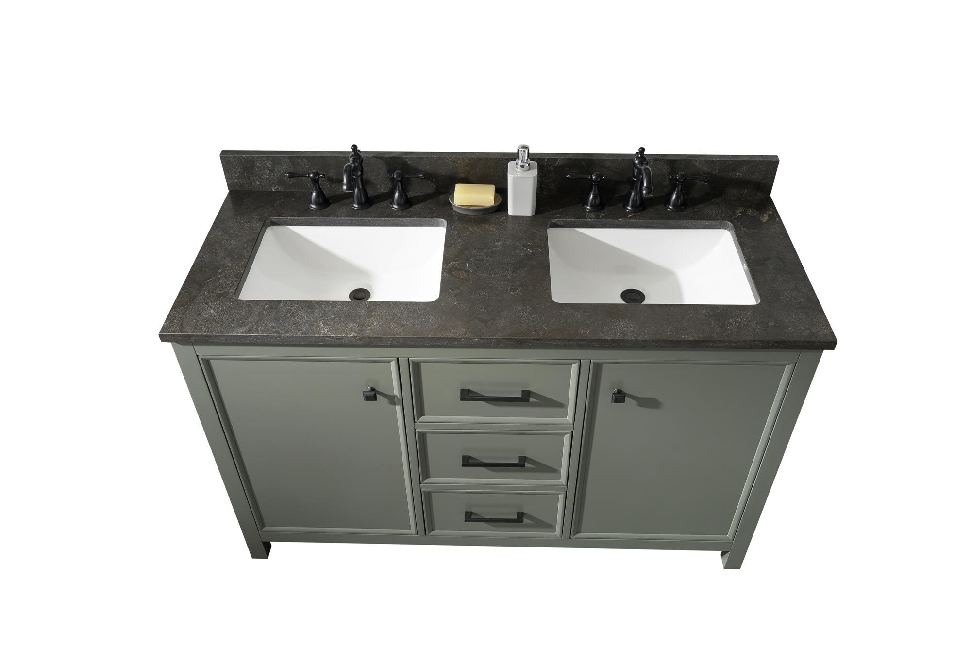 Legion Furniture 54" Pewter Green Finish Double Sink Vanity Cabinet with Blue Lime Stone Top - WLF2154-PG