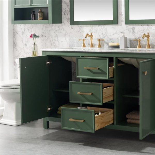 Legion Furniture 54" Vogue Green Finish Double Sink Vanity Cabinet with Carrara White Top - WLF2154-VG