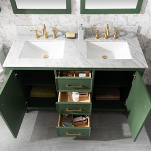 Legion Furniture 54" Vogue Green Finish Double Sink Vanity Cabinet with Carrara White Top - WLF2154-VG
