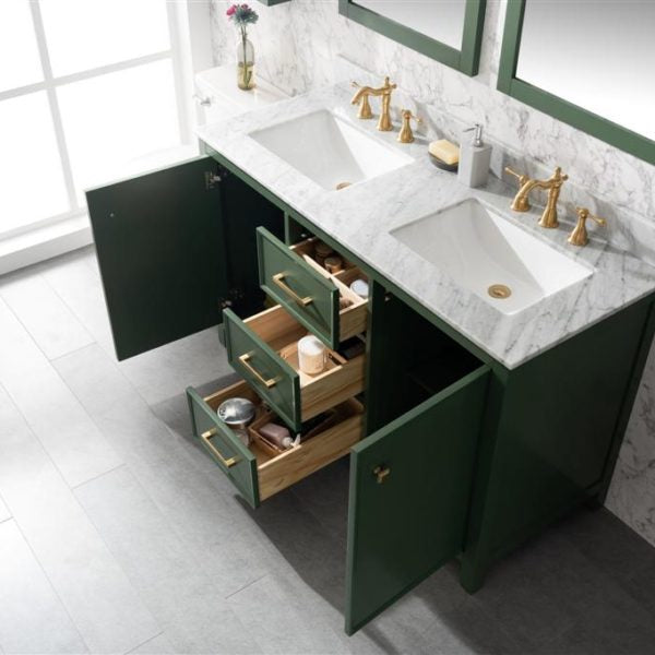 Legion Furniture 54" Vogue Green Finish Double Sink Vanity Cabinet with Carrara White Top - WLF2154-VG