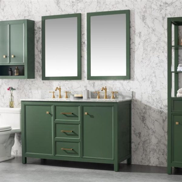 Legion Furniture 54" Vogue Green Finish Double Sink Vanity Cabinet with Carrara White Top - WLF2154-VG