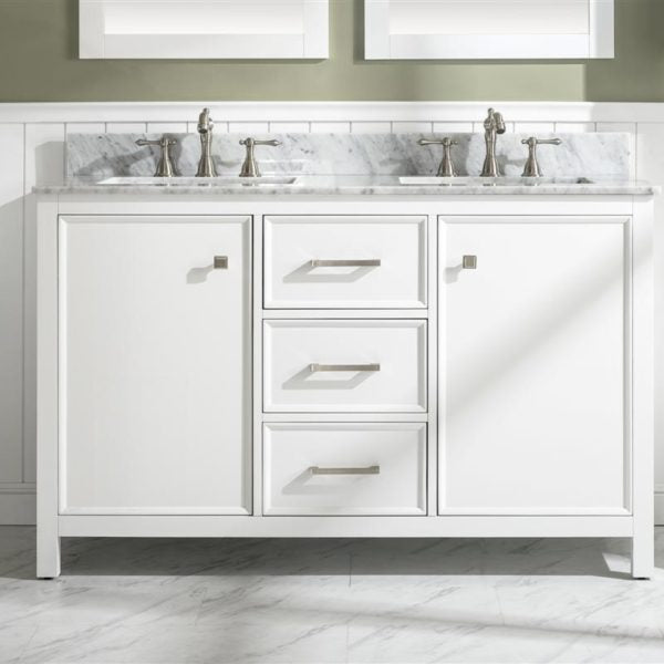 Legion Furniture 54" White Finish Double Sink Vanity Cabinet with Carrara White Top - WLF2154-W