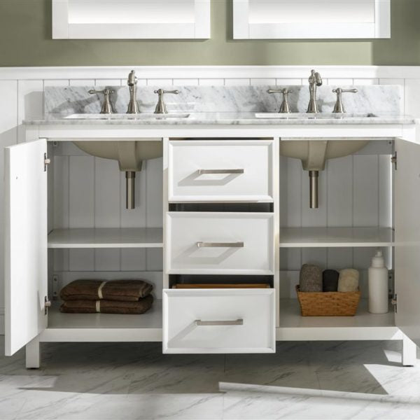 Legion Furniture 54" White Finish Double Sink Vanity Cabinet with Carrara White Top - WLF2154-W