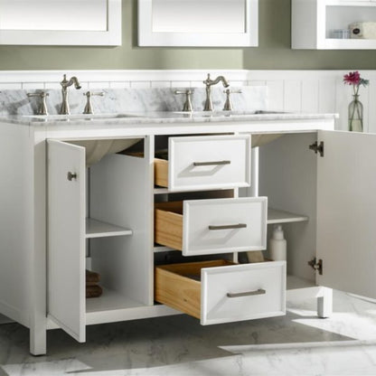 Legion Furniture 54" White Finish Double Sink Vanity Cabinet with Carrara White Top - WLF2154-W