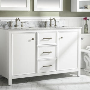 Legion Furniture 54" White Finish Double Sink Vanity Cabinet with Carrara White Top - WLF2154-W
