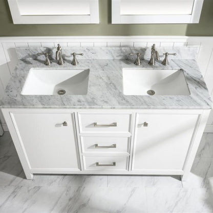 Legion Furniture 54" White Finish Double Sink Vanity Cabinet with Carrara White Top - WLF2154-W