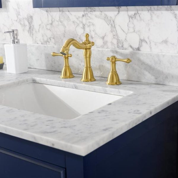 Legion Furniture 60" Blue Finish Double Sink Vanity Cabinet with Carrara White Top - WLF2160D-B