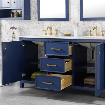 Legion Furniture 60" Blue Finish Double Sink Vanity Cabinet with Carrara White Top - WLF2160D-B