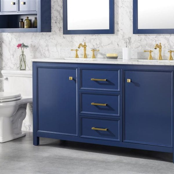 Legion Furniture 60" Blue Finish Double Sink Vanity Cabinet with Carrara White Top - WLF2160D-B