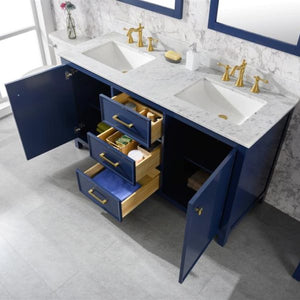 Legion Furniture 60" Blue Finish Double Sink Vanity Cabinet with Carrara White Top - WLF2160D-B