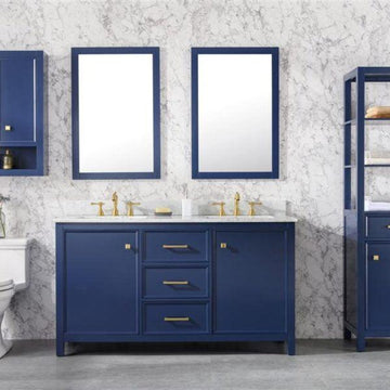 Legion Furniture 60" Blue Finish Double Sink Vanity Cabinet with Carrara White Top - WLF2160D-B