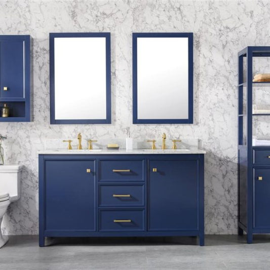 Legion Furniture 60" Blue Finish Double Sink Vanity Cabinet with Carrara White Top - WLF2160D-B