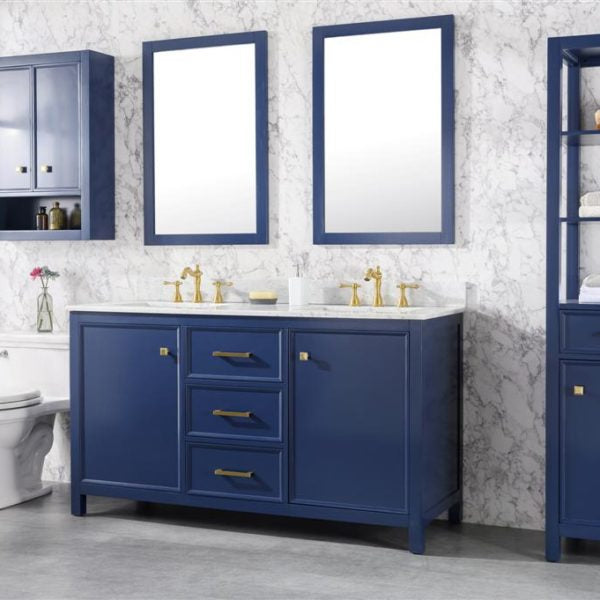 Legion Furniture 60" Blue Finish Double Sink Vanity Cabinet with Carrara White Top - WLF2160D-B