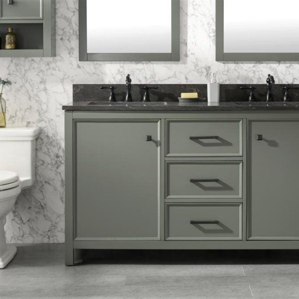 Legion Furniture 60" Pewter Green Finish Double Sink Vanity Cabinet with Blue Lime Stone Top - WLF2160D-PG