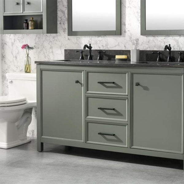 Legion Furniture 60" Pewter Green Finish Double Sink Vanity Cabinet with Blue Lime Stone Top - WLF2160D-PG