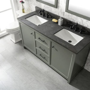 Legion Furniture 60" Pewter Green Finish Double Sink Vanity Cabinet with Blue Lime Stone Top - WLF2160D-PG