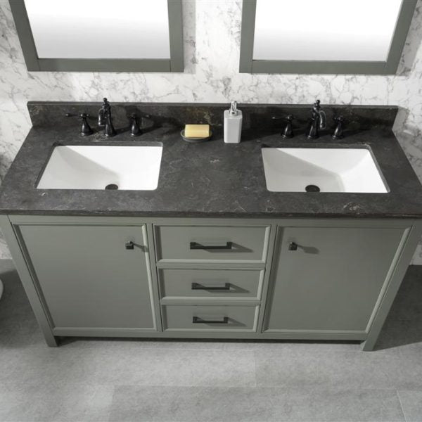 Legion Furniture 60" Pewter Green Finish Double Sink Vanity Cabinet with Blue Lime Stone Top - WLF2160D-PG