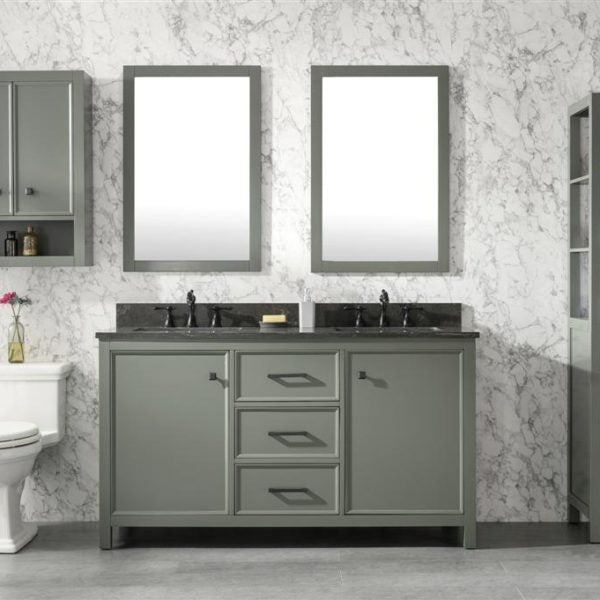 Legion Furniture 60" Pewter Green Finish Double Sink Vanity Cabinet with Blue Lime Stone Top - WLF2160D-PG