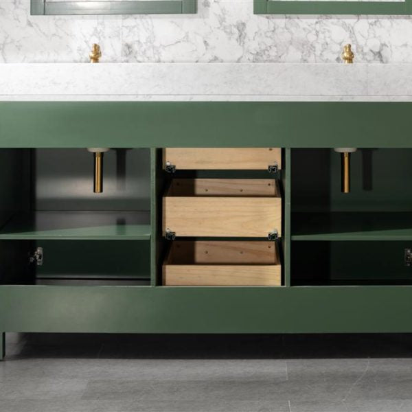 Legion Furniture 60" Vogue Green Finish Double Sink Vanity Cabinet with Carrara White Top - WLF2160D-VG