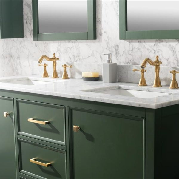 Legion Furniture 60" Vogue Green Finish Double Sink Vanity Cabinet with Carrara White Top - WLF2160D-VG