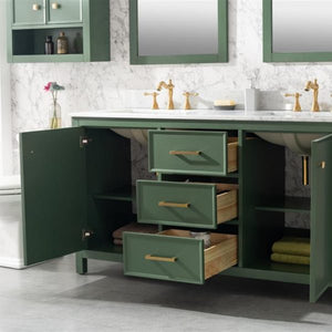 Legion Furniture 60" Vogue Green Finish Double Sink Vanity Cabinet with Carrara White Top - WLF2160D-VG