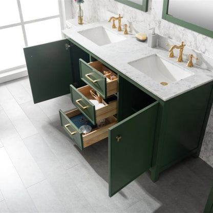 Legion Furniture 60" Vogue Green Finish Double Sink Vanity Cabinet with Carrara White Top - WLF2160D-VG