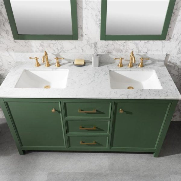 Legion Furniture 60" Vogue Green Finish Double Sink Vanity Cabinet with Carrara White Top - WLF2160D-VG