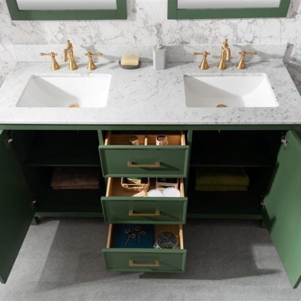 Legion Furniture 60" Vogue Green Finish Double Sink Vanity Cabinet with Carrara White Top - WLF2160D-VG