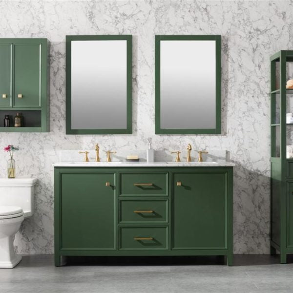 Legion Furniture 60" Vogue Green Finish Double Sink Vanity Cabinet with Carrara White Top - WLF2160D-VG