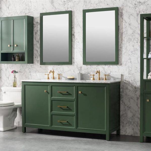 Legion Furniture 60" Vogue Green Finish Double Sink Vanity Cabinet with Carrara White Top - WLF2160D-VG