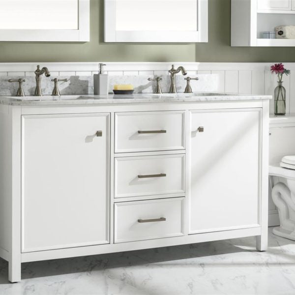 Legion Furniture 60" White Finish Double Sink Vanity Cabinet with Carrara White Top - WLF2160D-W