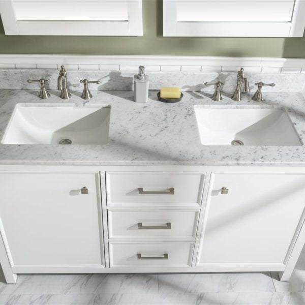 Legion Furniture 60" White Finish Double Sink Vanity Cabinet with Carrara White Top - WLF2160D-W