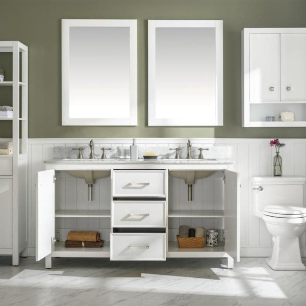 Legion Furniture 60" White Finish Double Sink Vanity Cabinet with Carrara White Top - WLF2160D-W