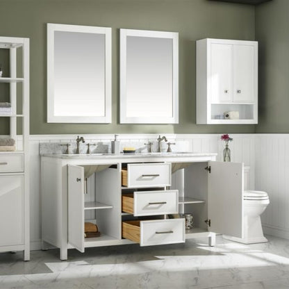 Legion Furniture 60" White Finish Double Sink Vanity Cabinet with Carrara White Top - WLF2160D-W