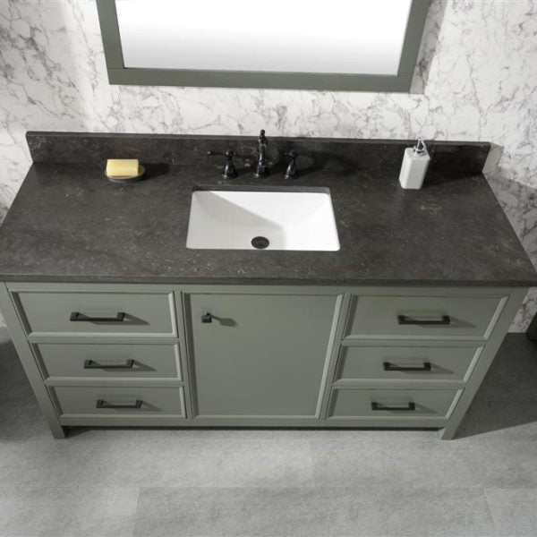 Legion Furniture 60" Pewter Green Finish Single Sink Vanity Cabinet with Blue Lime Stone Top - WLF2160S-PG