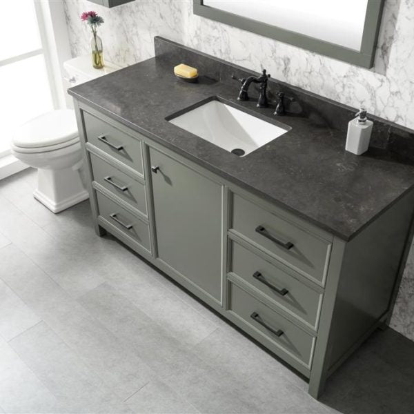 Legion Furniture 60" Pewter Green Finish Single Sink Vanity Cabinet with Blue Lime Stone Top - WLF2160S-PG