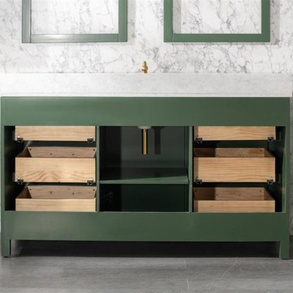 Legion Furniture 60" Vogue Green Finish Single Sink Vanity Cabinet with Carrara White Top - WLF2160S-VG