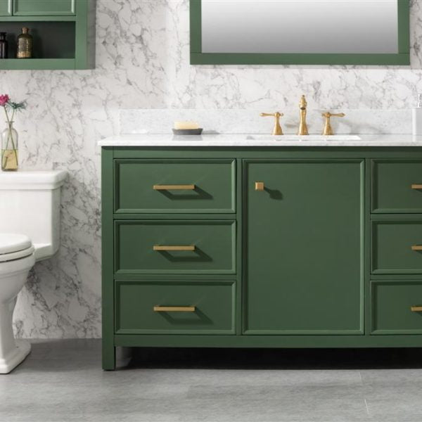 Legion Furniture 60" Vogue Green Finish Single Sink Vanity Cabinet with Carrara White Top - WLF2160S-VG