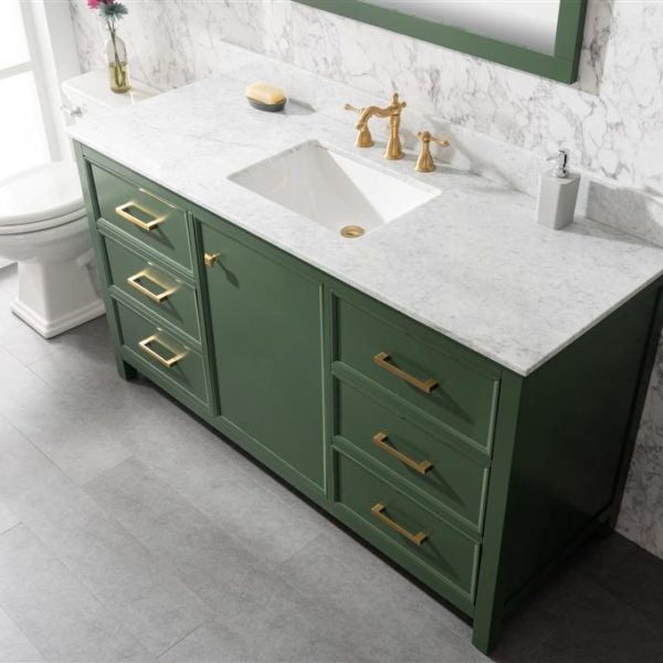 Legion Furniture 60" Vogue Green Finish Single Sink Vanity Cabinet with Carrara White Top - WLF2160S-VG