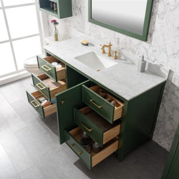 Legion Furniture 60" Vogue Green Finish Single Sink Vanity Cabinet with Carrara White Top - WLF2160S-VG