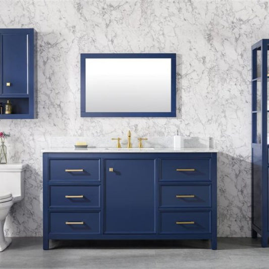 Legion Furniture 60" Blue Finish Single Sink Vanity Cabinet with Carrara White Top - WLF2160S-B