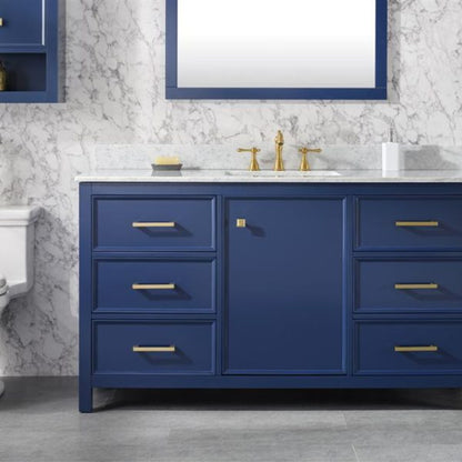 Legion Furniture 60" Blue Finish Single Sink Vanity Cabinet with Carrara White Top - WLF2160S-B