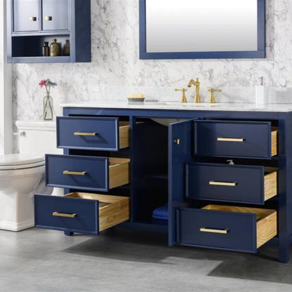 Legion Furniture 60" Blue Finish Single Sink Vanity Cabinet with Carrara White Top - WLF2160S-B