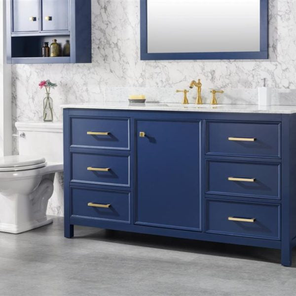 Legion Furniture 60" Blue Finish Single Sink Vanity Cabinet with Carrara White Top - WLF2160S-B